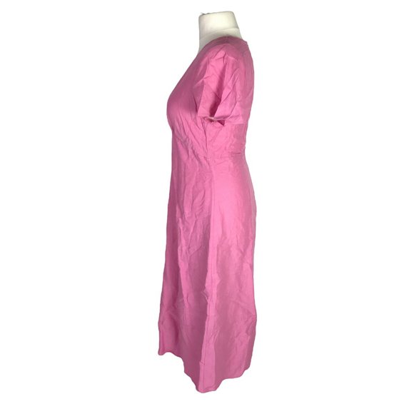 Whistles Linen Mix Midi Dress Pink Size 16 Frill Sleeves Empire Waist - Picture 2 of 14